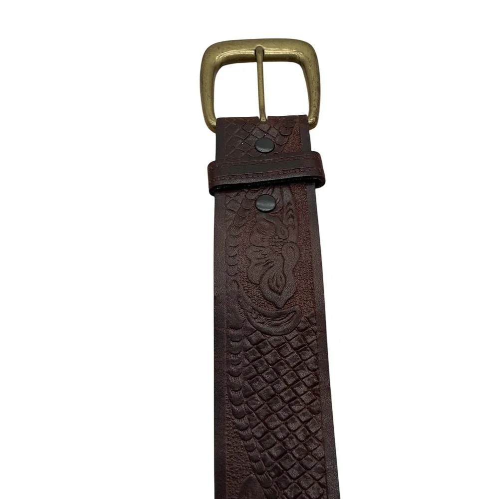 Levi's‎ Mens Brown Full Grain Cowhide Leather Tooled Western Belt USA Made 32